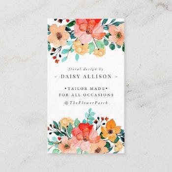 bright watercolor summer flowers business card