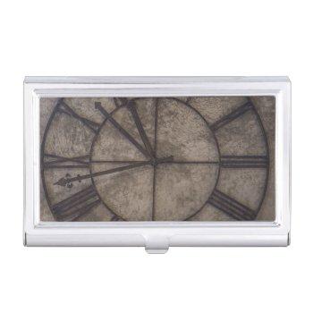 brown analog wall clock business card case