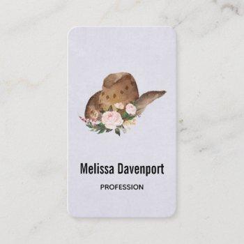 brown cowgirl hat with pink flowers business card
