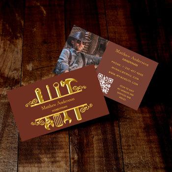 brown gold tools home repairs photo qr code business card
