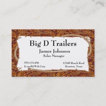 brown tooled leather print with rope sign business card