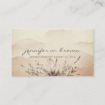 brown watercolor botanical essential oils leafy business card
