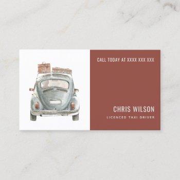 brown watercolor taxi hiring cab driver service business card