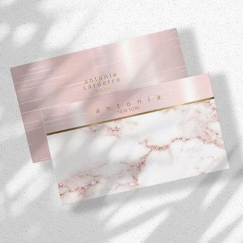 brushed metal band marble glitter rose gold id802 business card