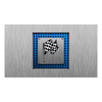 Small Brushed Metal Look Racing Flag Business Card Back View