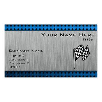 Small Brushed Metal Look Racing Flag Business Card Front View