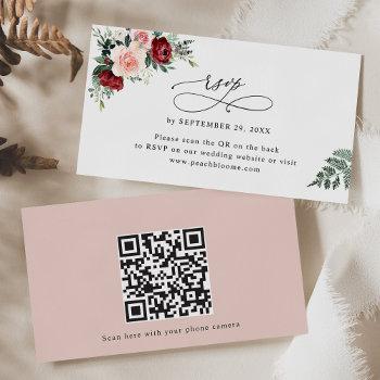 burgundy blush floral wedding qr code rsvp cards