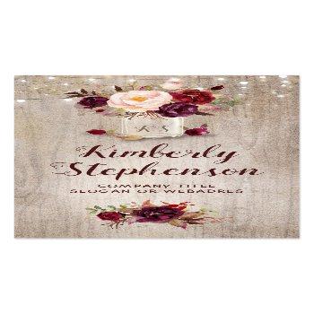 Small Burgundy Floral Mason Jar Rustic Country Business Card Front View
