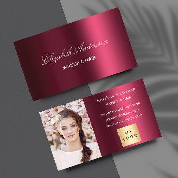 burgundy metallic photo logo elegant business card