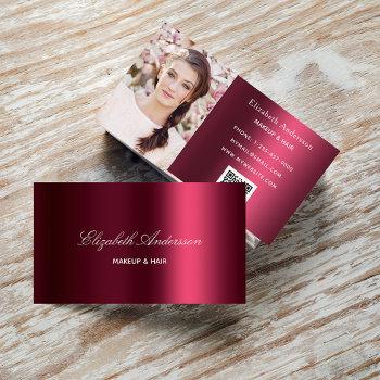 burgundy metallic photo qr code elegant business card