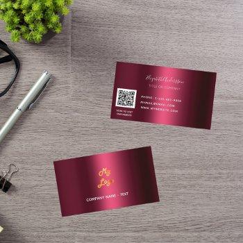 burgundy metallic qr code logo business card