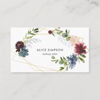 burgundy navy blue watercolor floral geometric business card