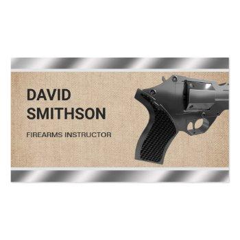 Small Burlap Steel Revolver Gun Shop Gunsmith Firearms Business Card Front View