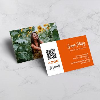 burnt orange qr code photo social media icons business card
