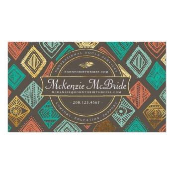 Small Business Card | Boho Gold Feather Tribal Doula Back View