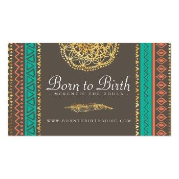 Small Business Card | Boho Gold Feather Tribal Doula Front View