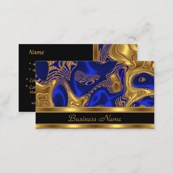 Small Business Card Elegant Exotic Blue Gold Abstract Front View