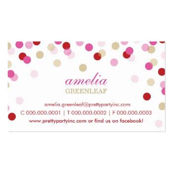 Small Business Card :: Stylish Confetti Red Pink Gold Front View