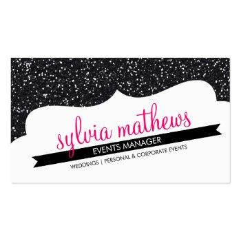 Small Business Card Stylish Glitter Sparkle Black Pink Front View