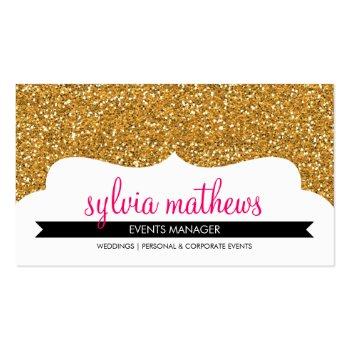 Small Business Card Stylish Glitter Sparkle Gold Pink Front View