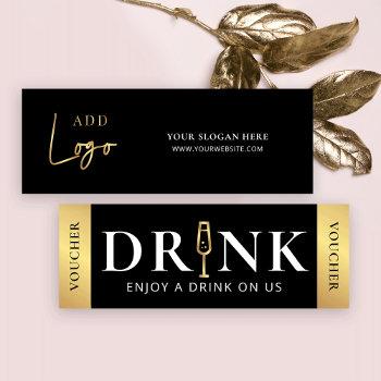 business event black & gold logo drink voucher mini business card