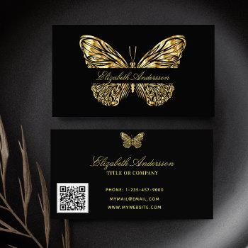 butterfly black gold qr code elegant script business card