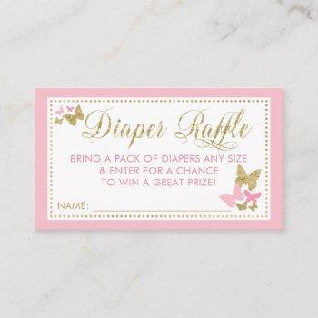 butterfly diaper raffle ticket, pink gold business card