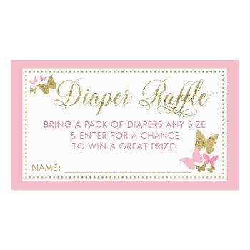 Small Butterfly Diaper Raffle Ticket, Pink Gold Business Card Front View