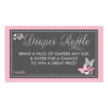 Small Butterfly Diaper Raffle Ticket, Pink Gray Business Card Front View