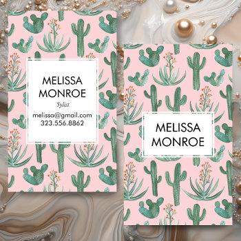 cacti and succulents desert illustrated watercolor business card