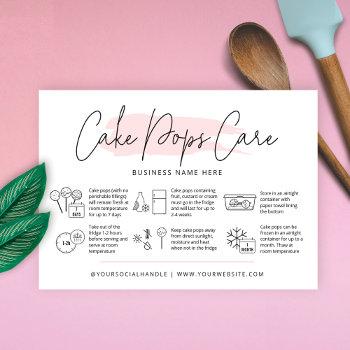 cake pops care instructions blush pink watercolor business card