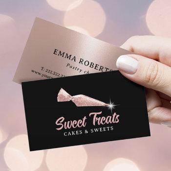 cakes & sweets bakery rose gold piping bag black business card