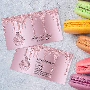 cakes & sweets cupcake  bakery dripping rose gold business card