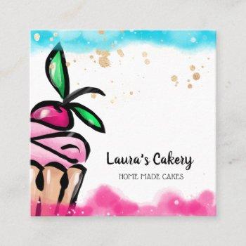 cakes & sweets cupcake home bakery cute girly square business card