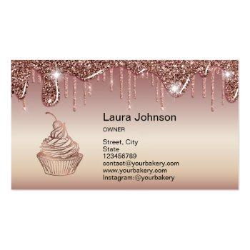Small Cakes & Sweets Cupcake Home Bakery Dripping Gold Business Card Back View