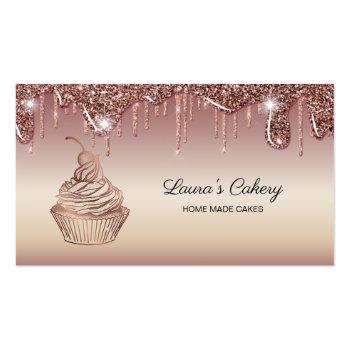 Small Cakes & Sweets Cupcake Home Bakery Dripping Gold Business Card Front View