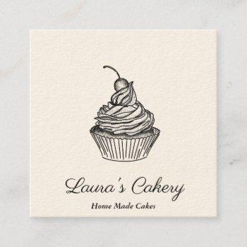 cakes & sweets cupcake home bakery rustic vintage square business card