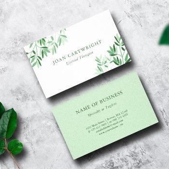 calm soft greenery leaves - therapist business card