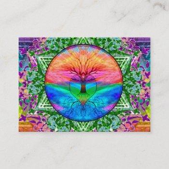calming tree of life in rainbow colors business card