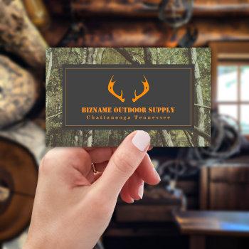camouflage + orange deer antlers outdoor retail business card