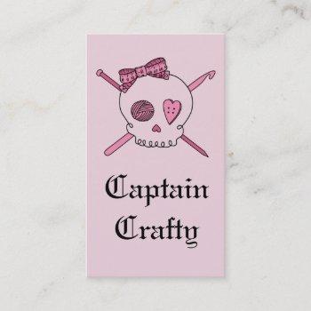 captain crafty skull & craft supplies (pink back) business card
