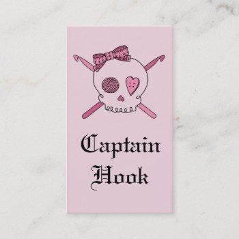 captain hook skull & crochet hooks (pink back) business card