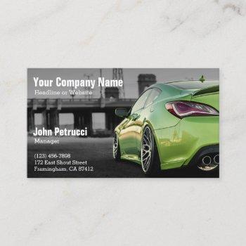 car dealer green super sport car rear business card