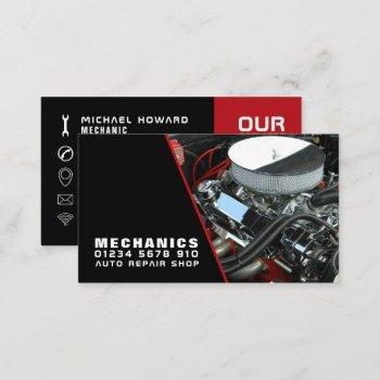 car engine, auto mechanic & repairs business card