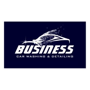Small Car Washing Auto Detailing Automotive Navy Blue Business Card Front View