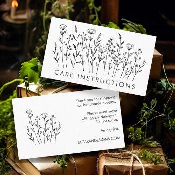 care instructions chic elegant wildflower line art business card