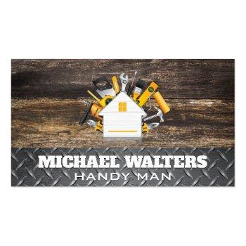 Small Carpentry Tools | Wooden Boards Steel Business Card Front View