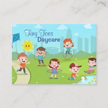 cartoon children playing child daycare business card