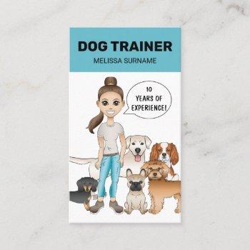 Small Cartoon Dogs And A Girl Personalizable Dog Trainer Business Card Front View