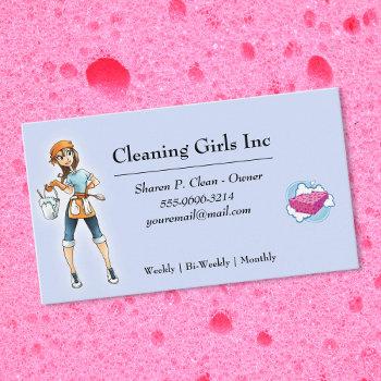 cartoon girl house cleaning service business card